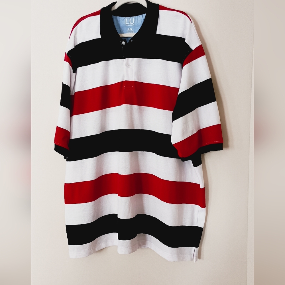 Linea Uomo Striped Polo Shirt 4XL Red Black Preppy Casual Big And‎ Tall